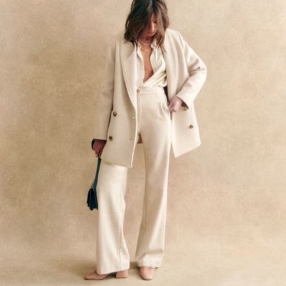 Sézane Cream Wide-Leg Trousers